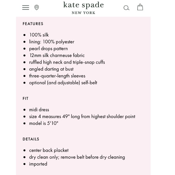 Kate Spade 100% Silk Pearl Strands Print High Ruffle Neck Snap Midi Dress - Picture 10 of 12